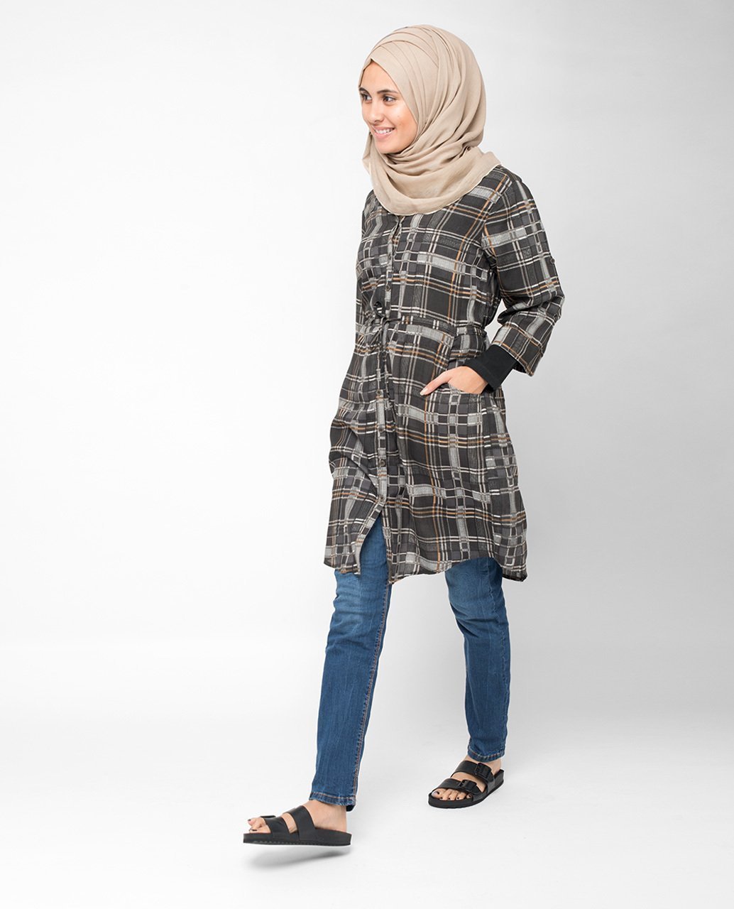 Brown Check Shirt Slim Brown