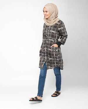 Brown Check Shirt Slim Brown