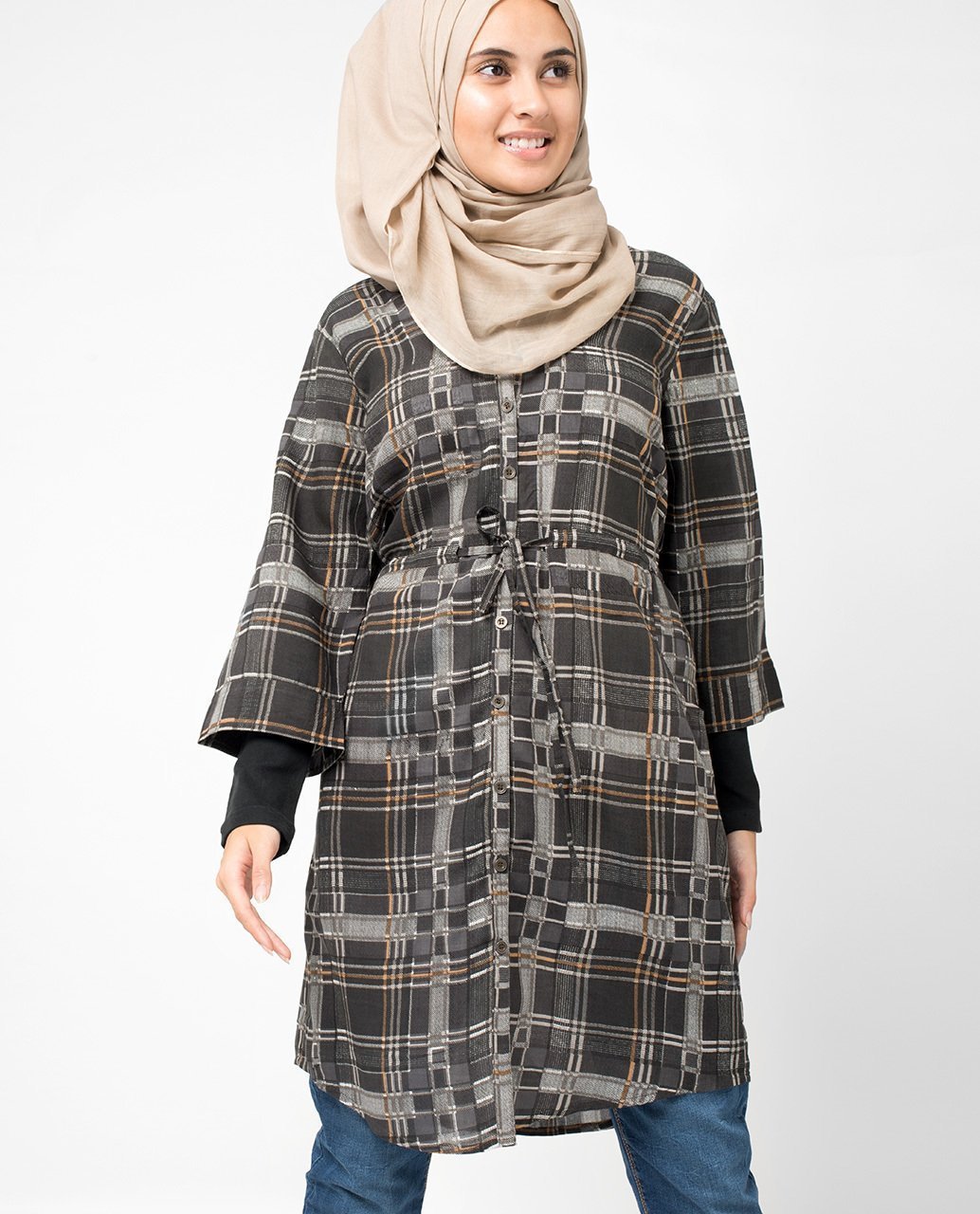 Brown Check Shirt Slim Brown