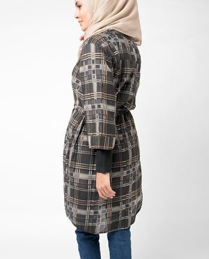 Brown Check Shirt Slim Brown