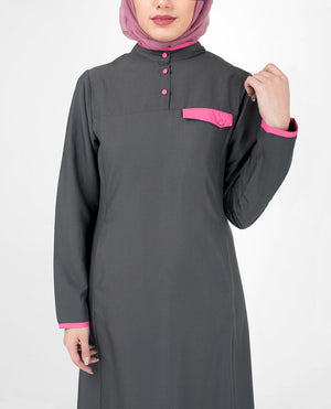 Casual Grey Abaya Jilbab With Pink Highlights S 54 Grey