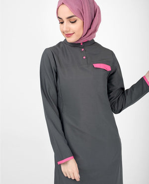 Casual Grey Abaya Jilbab With Pink Highlights S 54 Grey