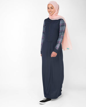 Casual Occasion Feminine Checked Blue Abaya Jilbab S 54 Navy