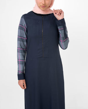 Casual Occasion Feminine Checked Blue Abaya Jilbab S 54 Navy