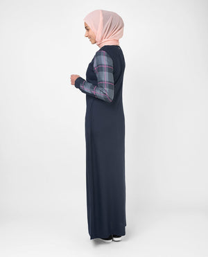 Casual Occasion Feminine Checked Blue Abaya Jilbab S 54 Navy
