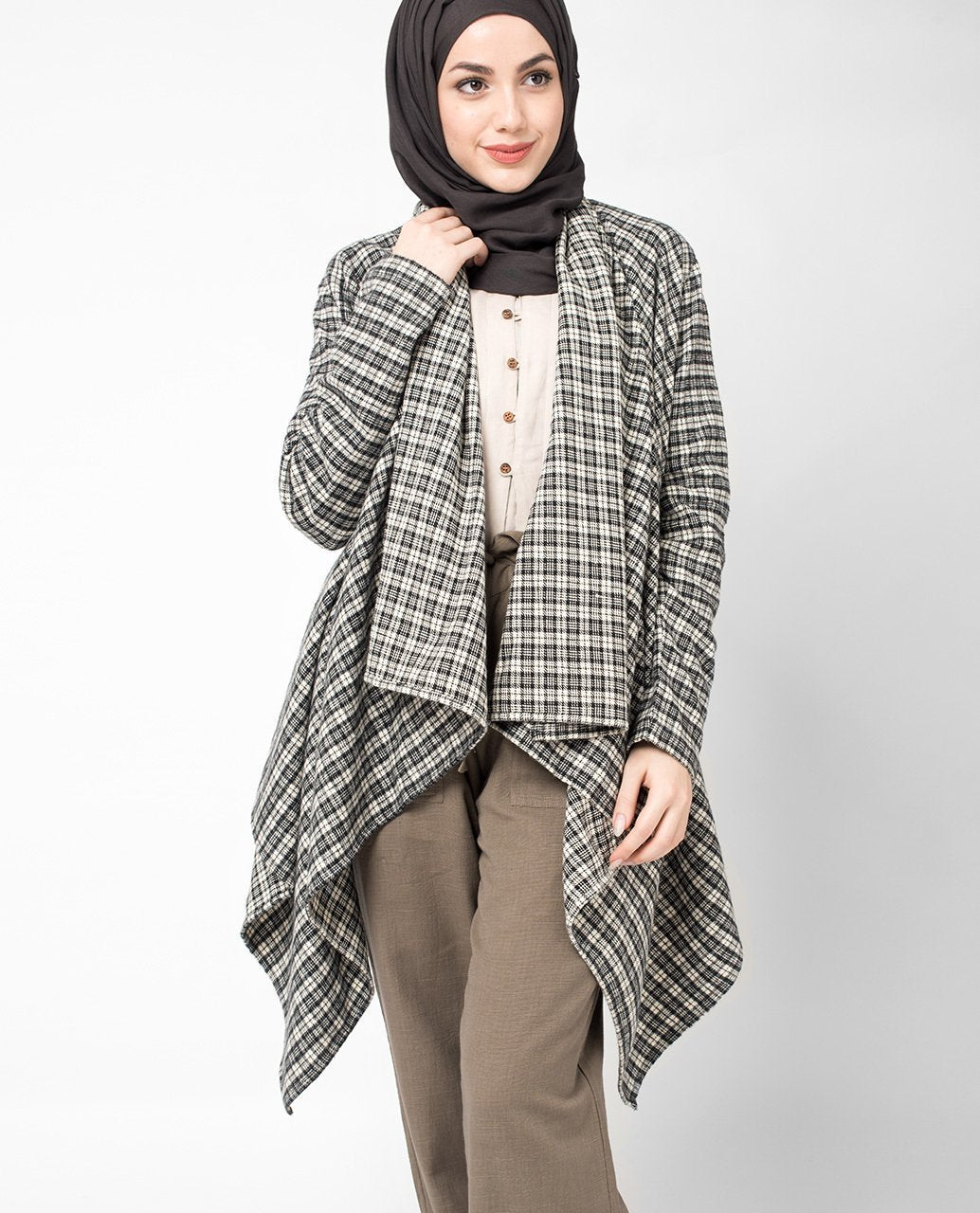 Checked Waterfall Cardigan Regular
