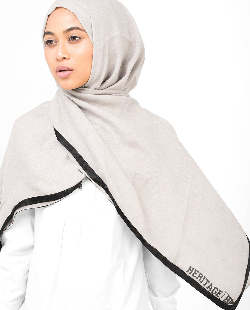 Contrast Hem Viscose Hijab Maxi Beige