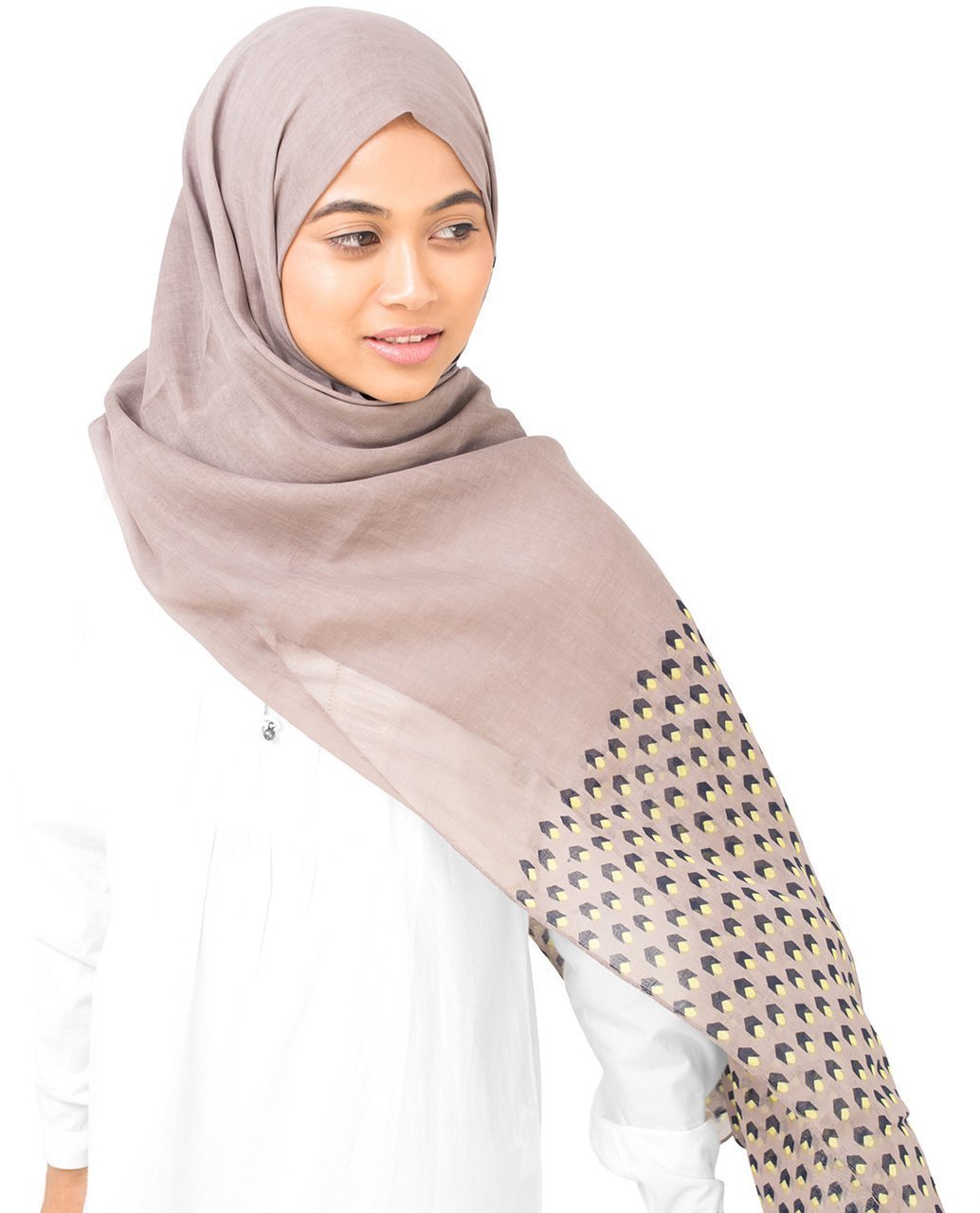Cotton Voile Hijab in Geo Cube Regular Beige and Yellow