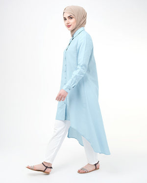 Dip Hem Shirt Dress Small Petite (- 5'2") Blue