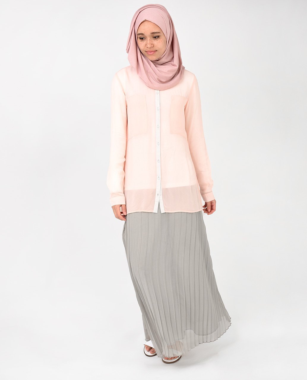 Dusky Pink Long Blouse Slim S