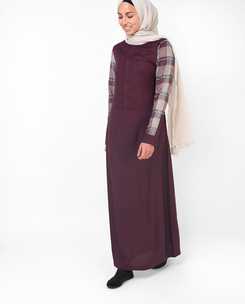 Feminine Checked Deep Purple Abaya Jilbab S 54 Purple