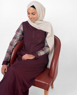 Feminine Checked Deep Purple Abaya Jilbab S 54 Purple