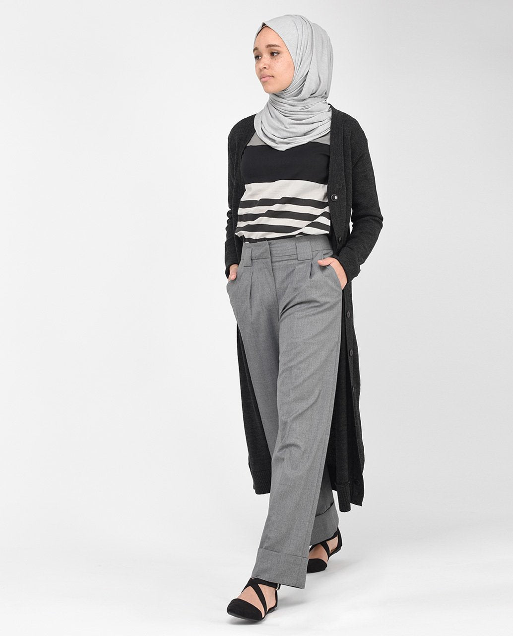 Grey classic fit trousers Slim Petite (W28 L28)