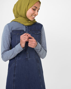 Grey Contrast Denim Jilbab S 54 Denim Blue