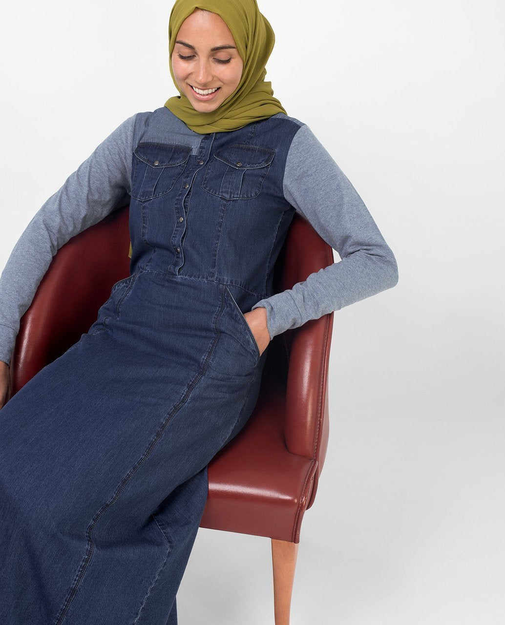 Grey Contrast Denim Jilbab S 54 Denim Blue