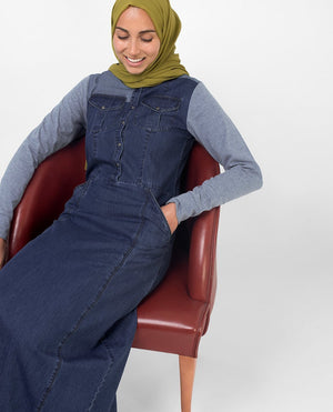 Grey Contrast Denim Jilbab S 54 Denim Blue