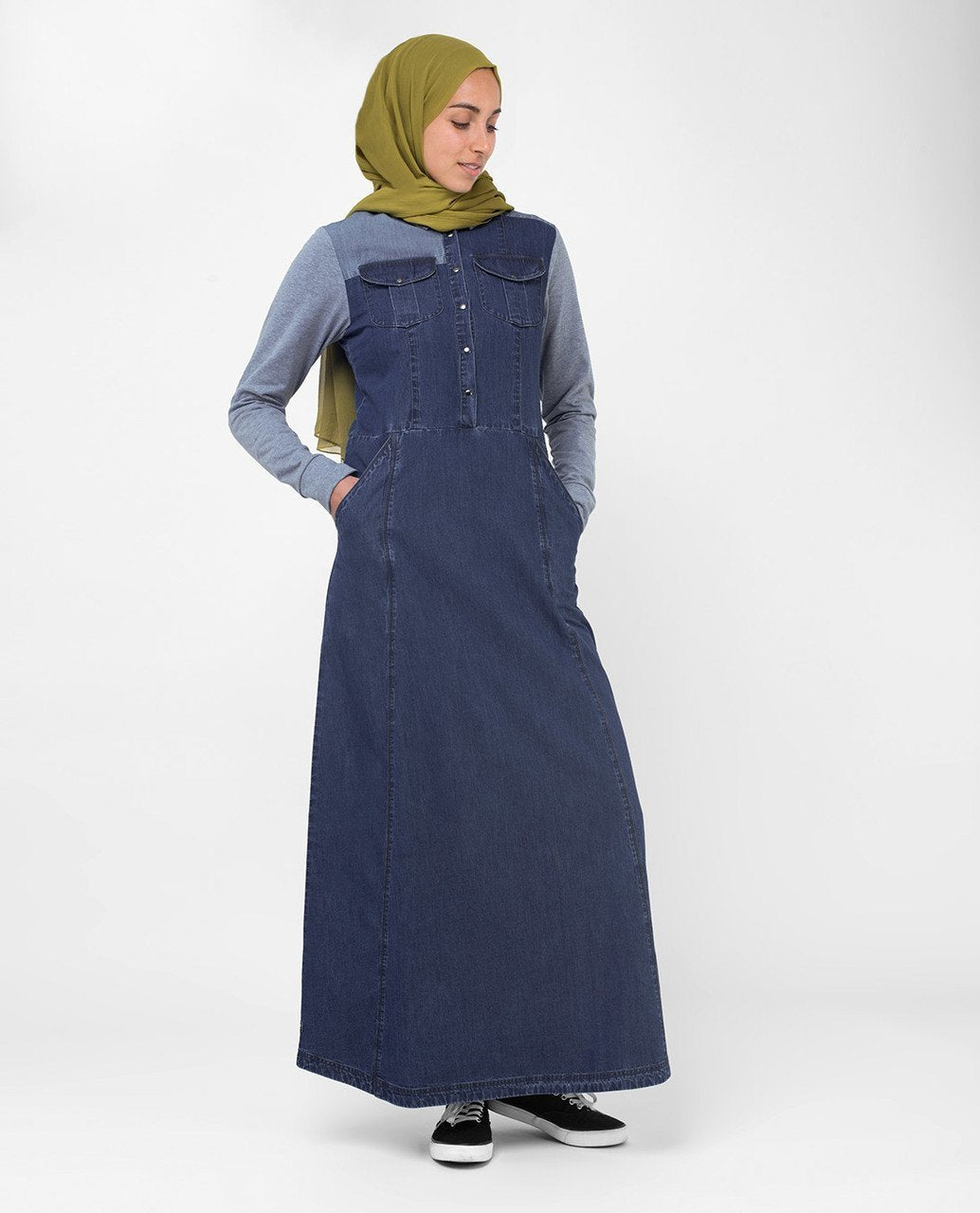 Grey Contrast Denim Jilbab S 54 Denim Blue