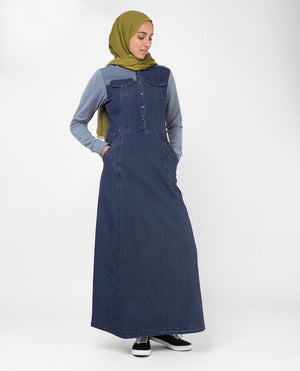 Grey Contrast Denim Jilbab S 54 Denim Blue