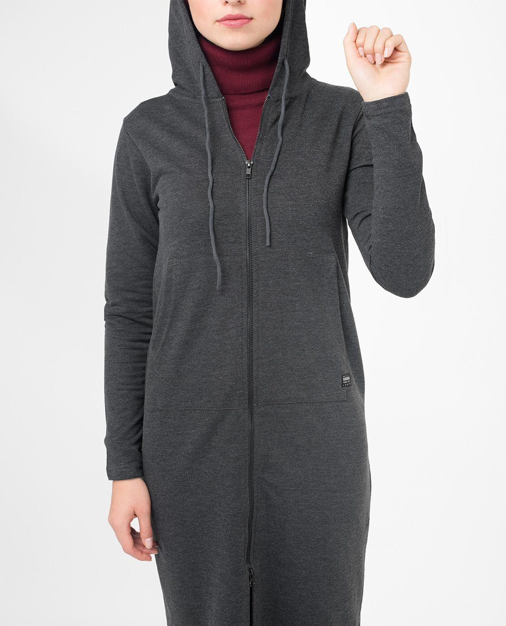 Grey Warm Hooded Modest Top Small (8-10) Petite (- 5'2")