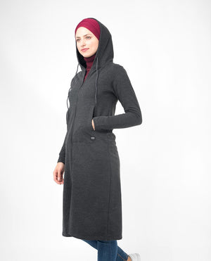 Grey Warm Hooded Modest Top Small (8-10) Petite (- 5'2")