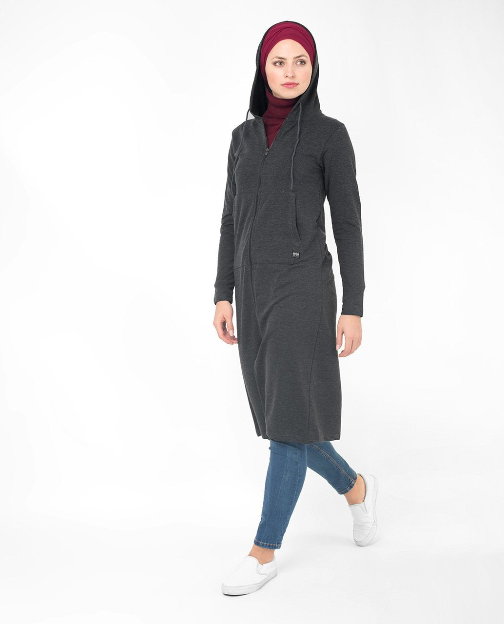 Grey Warm Hooded Modest Top Small (8-10) Petite (- 5'2")