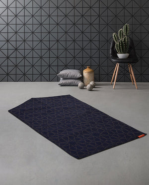 Islamic Prayer Mat Rug Janamaz in Blue Geometric Denim Arch-shaped Blue