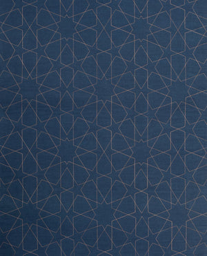 Islamic Prayer Mat Rug Janamaz in Blue Geometric Denim Arch-shaped Blue