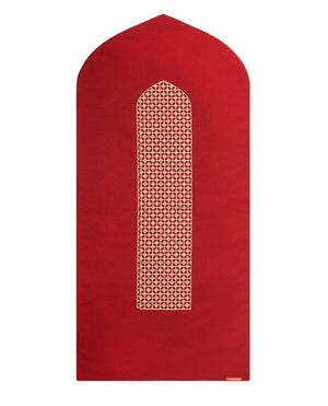 Mashrabiya Arch Shaped Islamic Prayer Mat Rug Janamaz Red