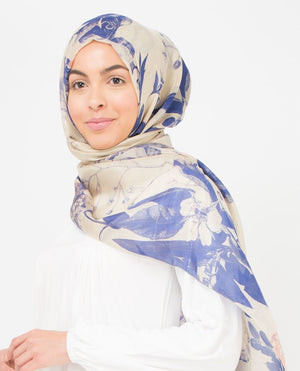 Ivory And Citadel Blue Hijab Ivory and Citadel Blue