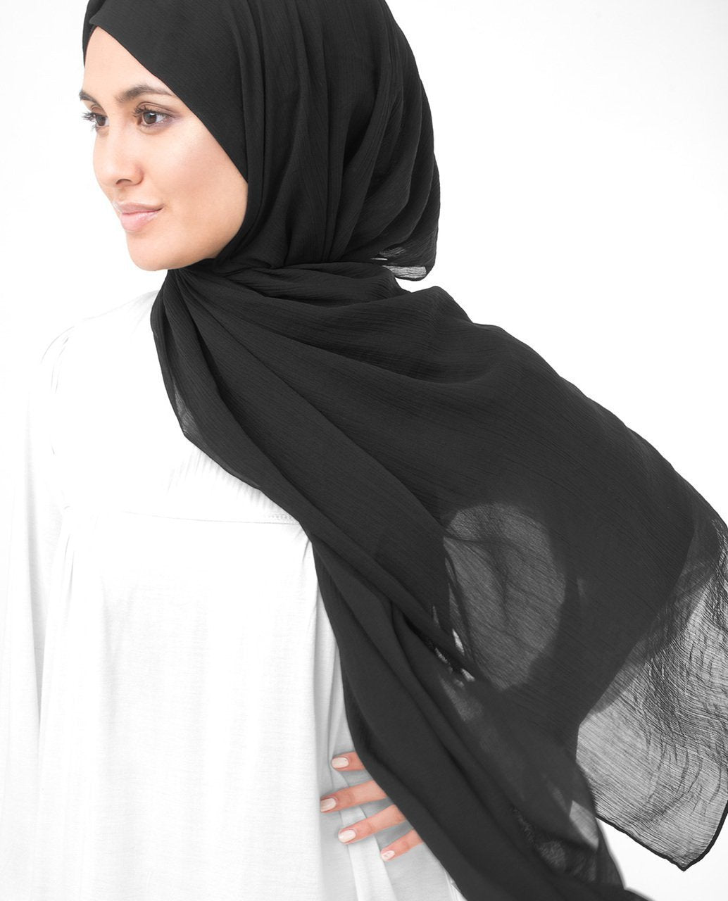 Jet Black Poly Chiffon Hijab M