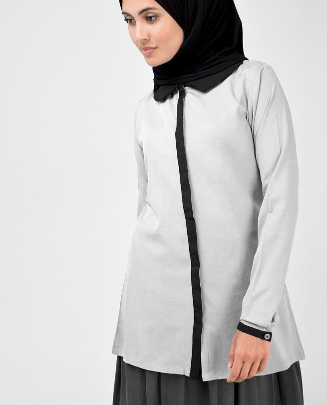 Light Grey and Black Crepe Top Slim