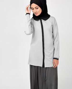 Light Grey and Black Crepe Top Slim