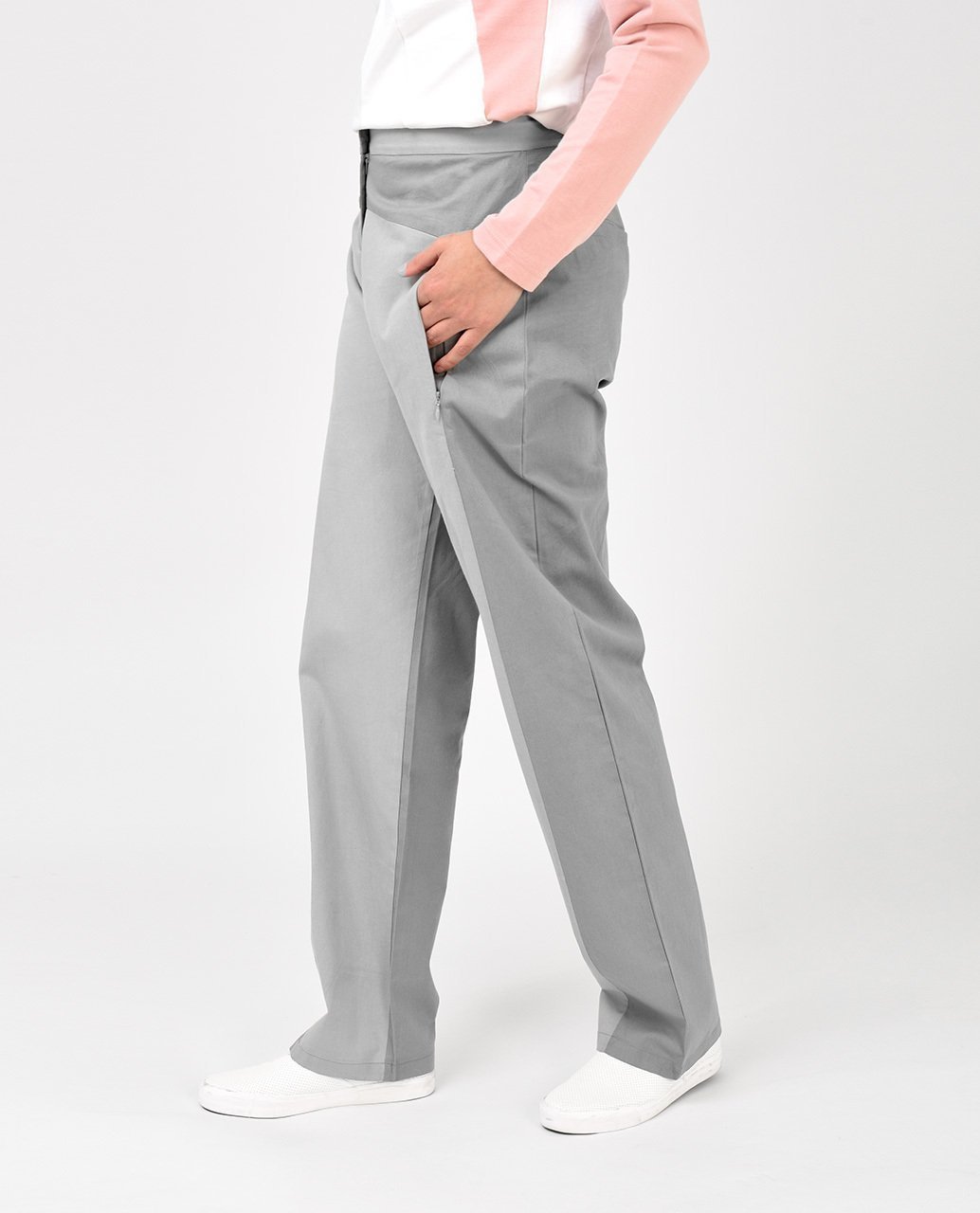 Light Grey Straight Leg Trousers Slim Petite (W28 L28)