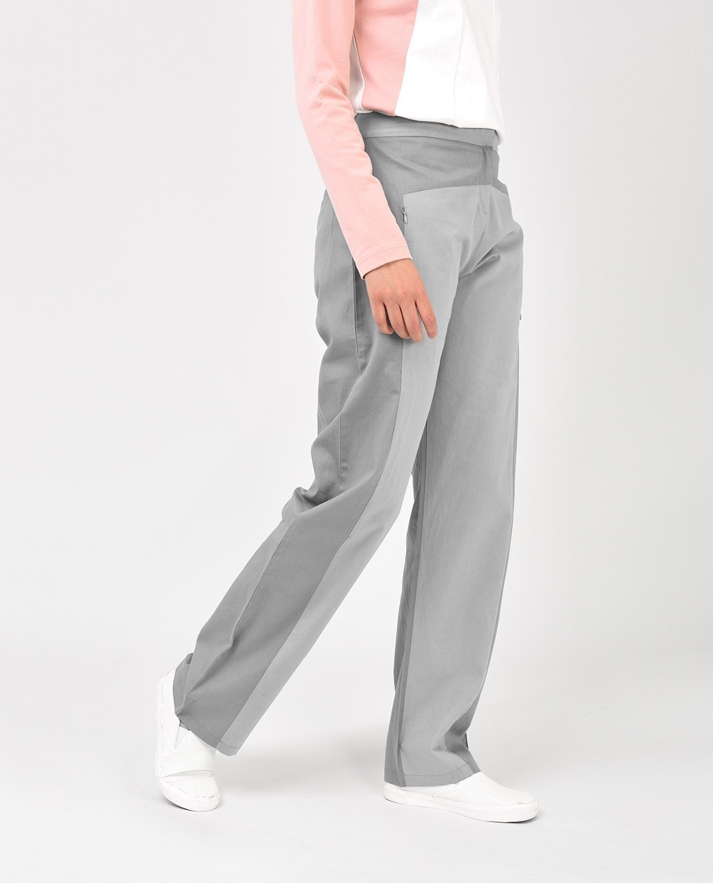 Light Grey Straight Leg Trousers Slim Petite (W28 L28)