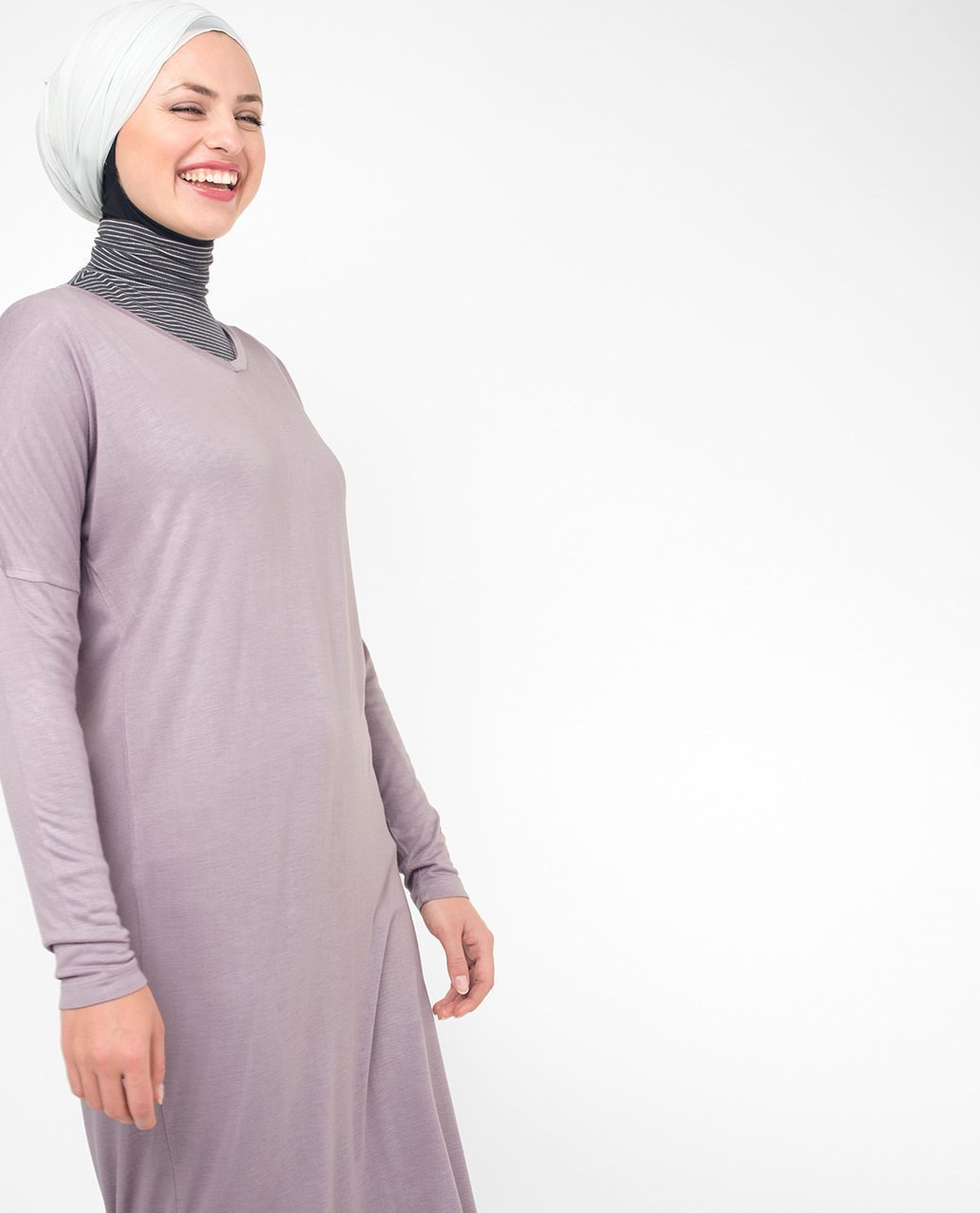 Lilac V-Neck Long Modest Top Small (8-10) Petite (- 5'2")