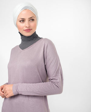 Lilac V-Neck Long Modest Top Small (8-10) Petite (- 5'2")