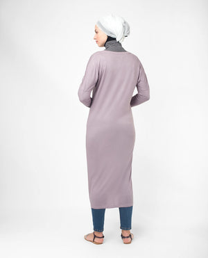 Lilac V-Neck Long Modest Top Small (8-10) Petite (- 5'2")