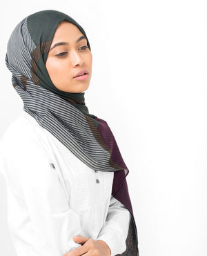 Lines Of Blocks Black, Grey & Purple Hijab Regular 