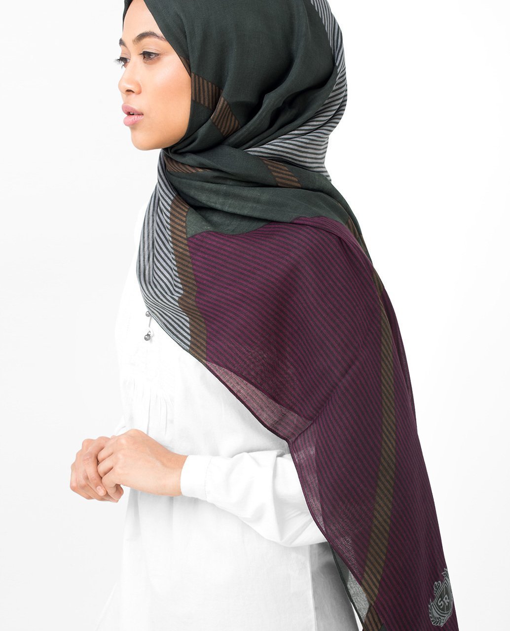 Lines Of Blocks Black, Grey & Purple Hijab Regular