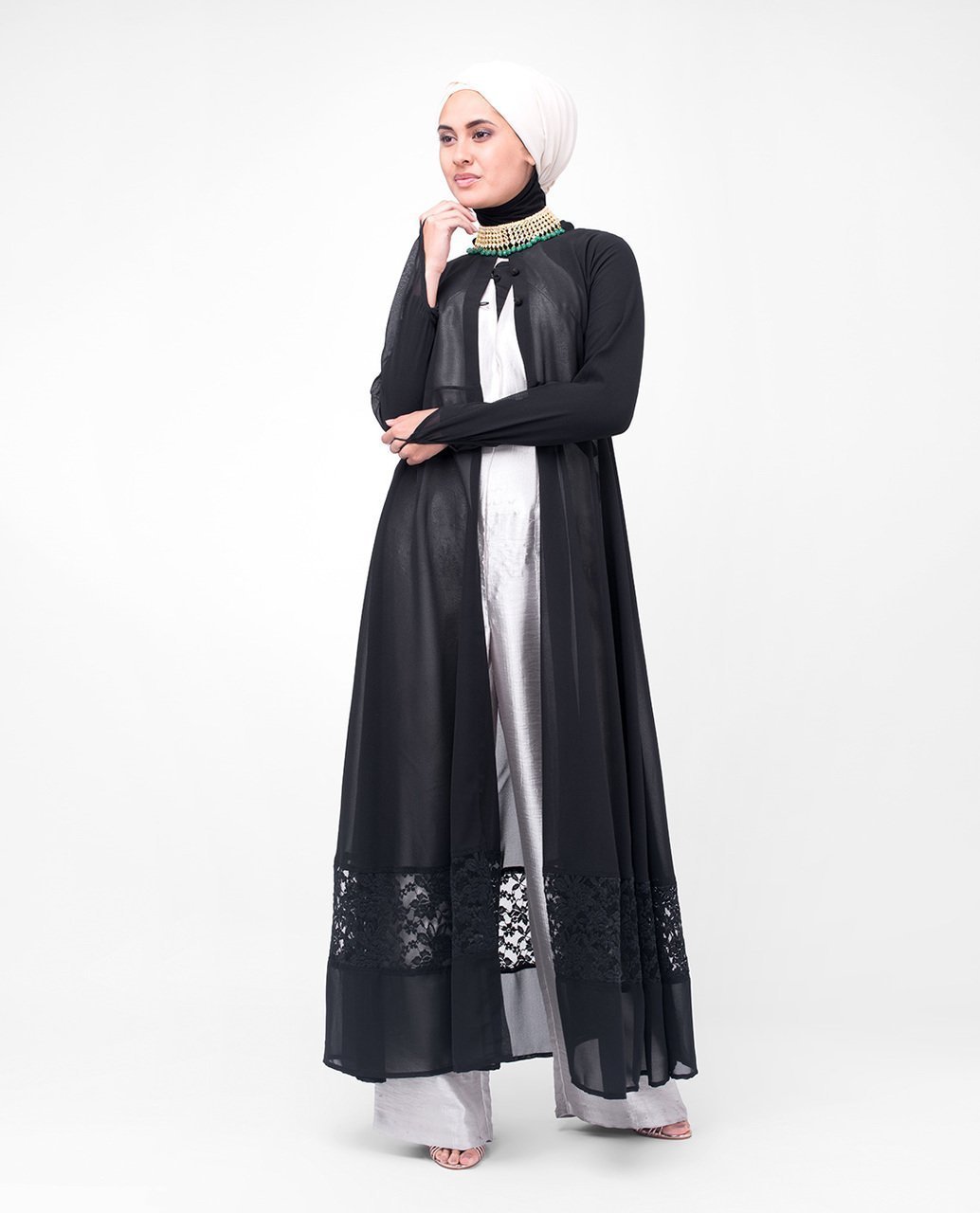 Long Black Elegant Lace Outerwear Small (8-10) Petite (- 5'2") Black