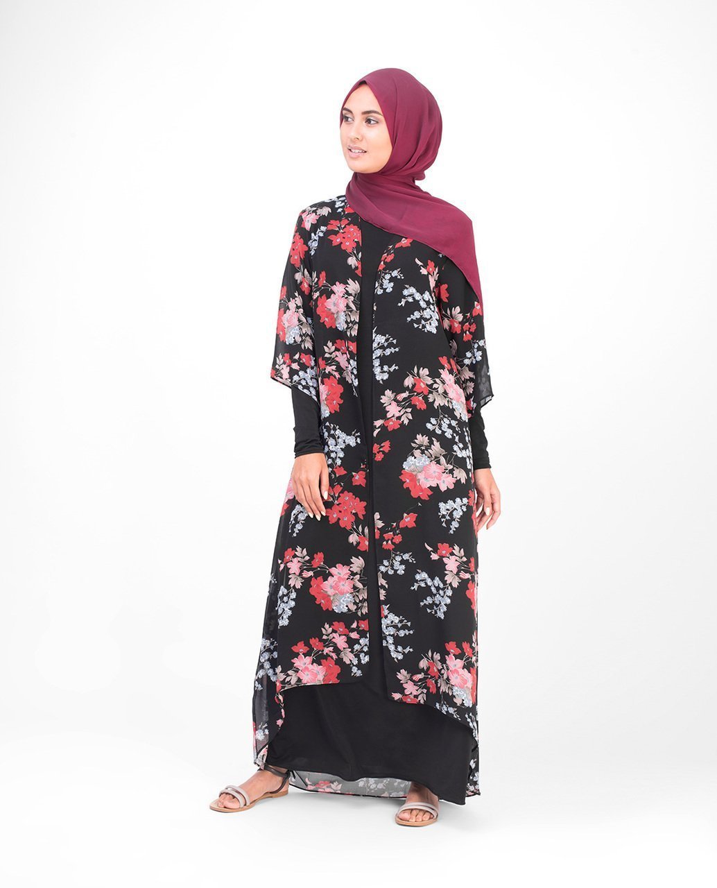 Long Black Floral Kimono Small (8-10) Petite (- 5'2") Black Floral