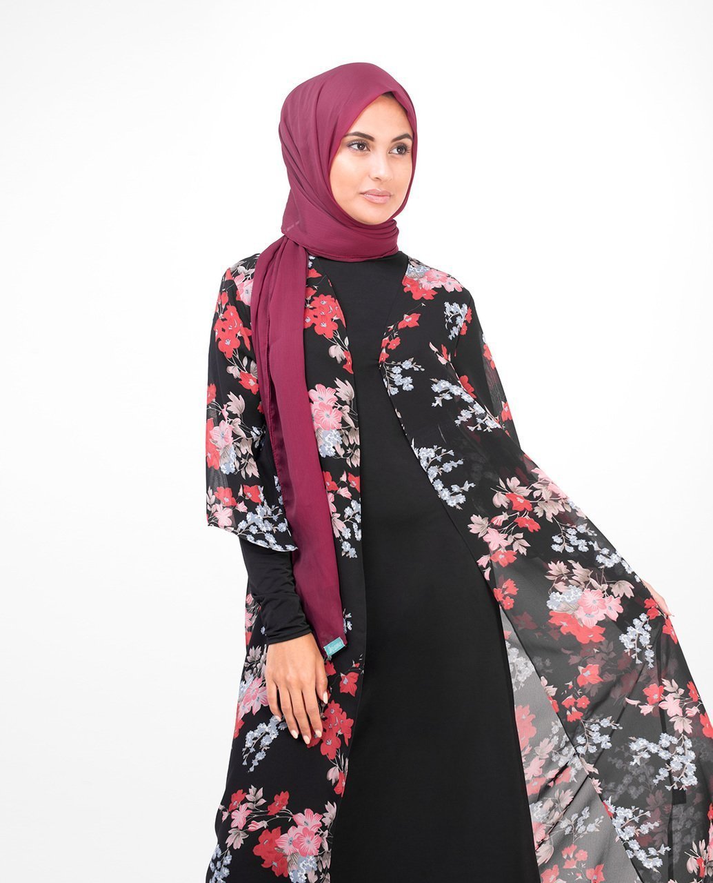 Long Black Floral Kimono Small (8-10) Petite (- 5'2") Black Floral