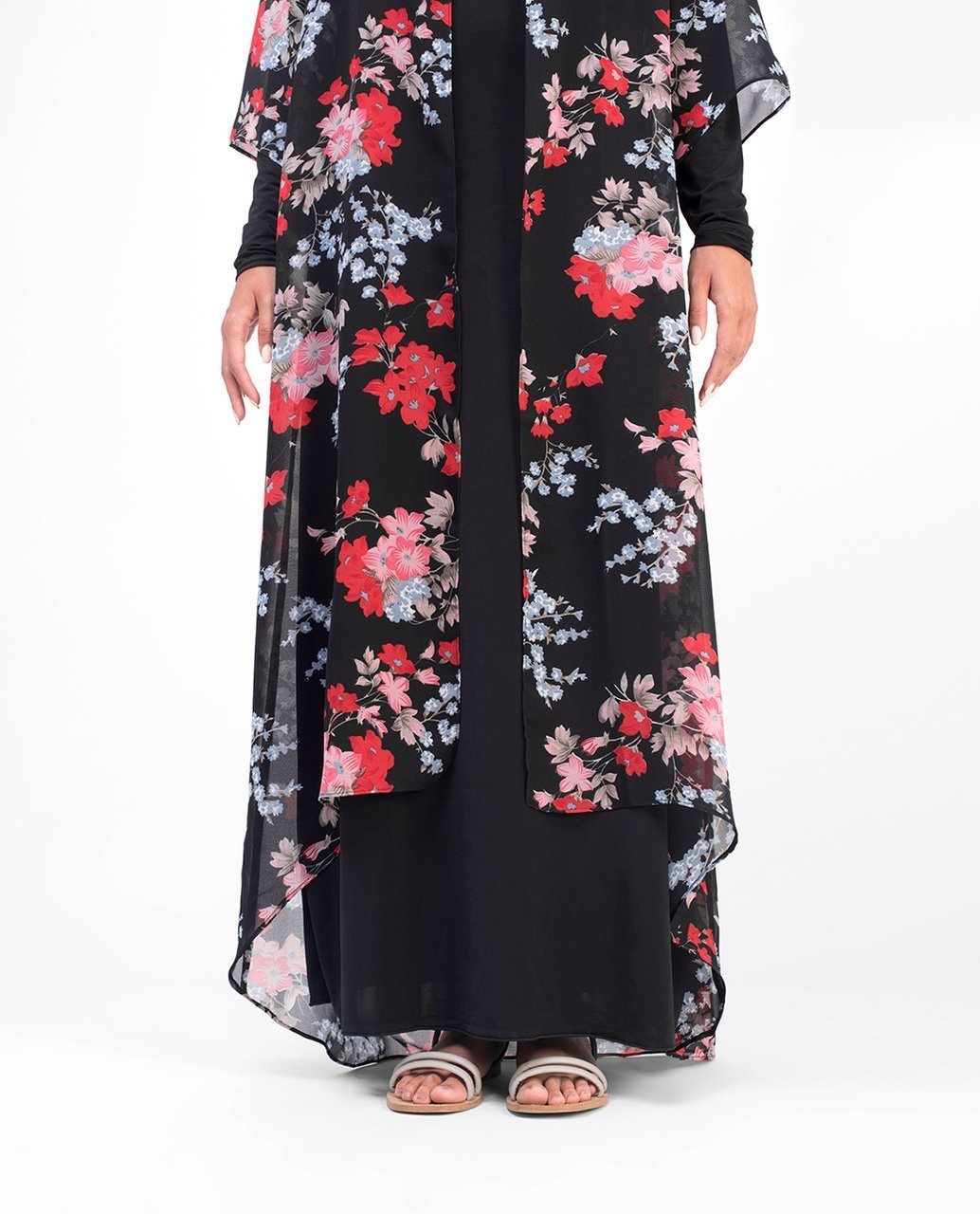 Long Black Floral Kimono Small (8-10) Petite (- 5'2") Black Floral
