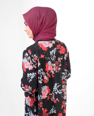 Long Black Floral Kimono Small (8-10) Petite (- 5'2") Black Floral