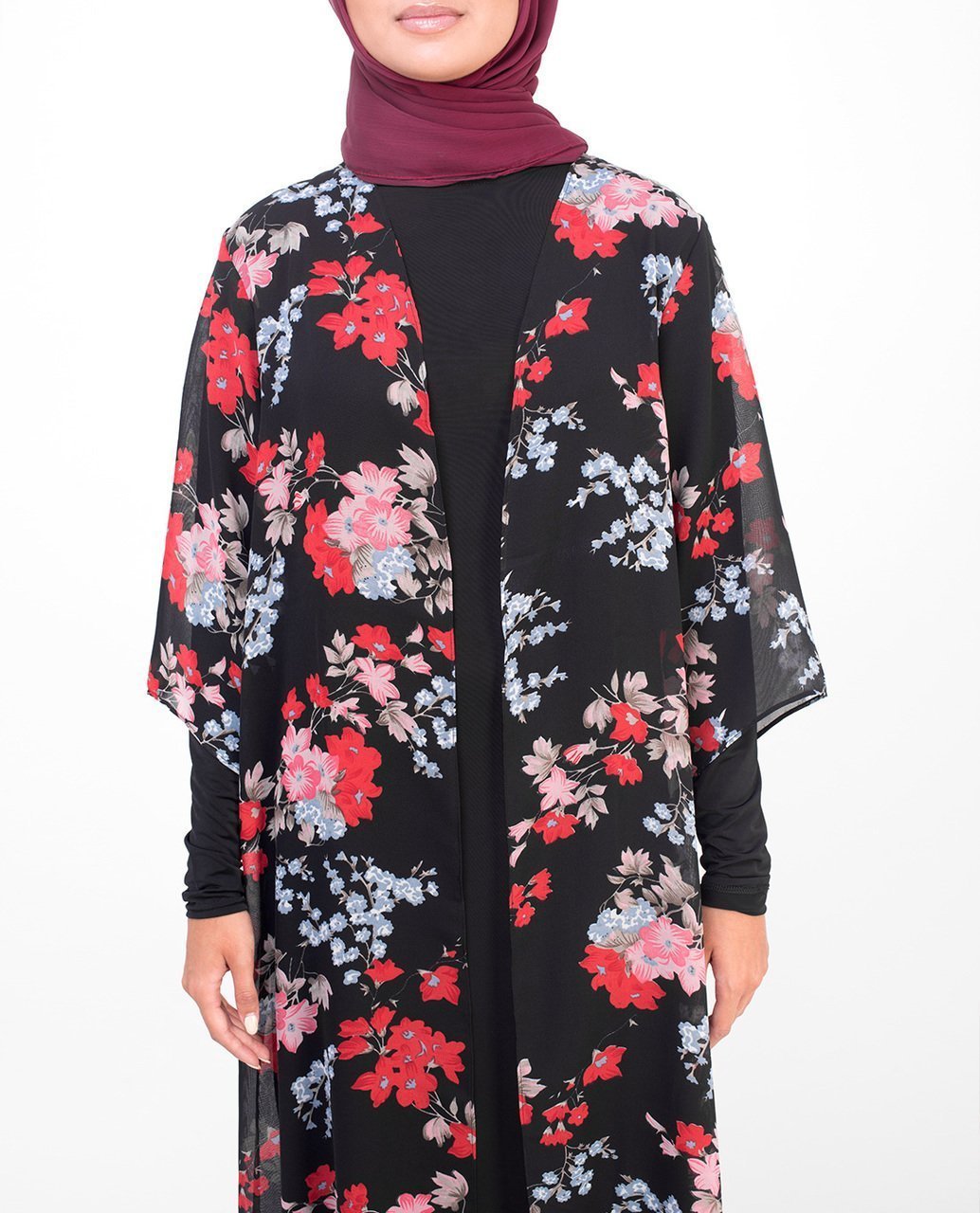 Long Black Floral Kimono Small (8-10) Petite (- 5'2") Black Floral