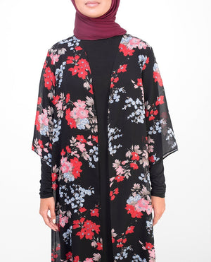 Long Black Floral Kimono Small (8-10) Petite (- 5'2") Black Floral