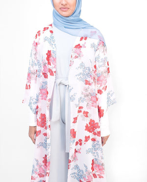 Long White Floral Kimono Small (8-10) Petite (- 5'2") White Floral