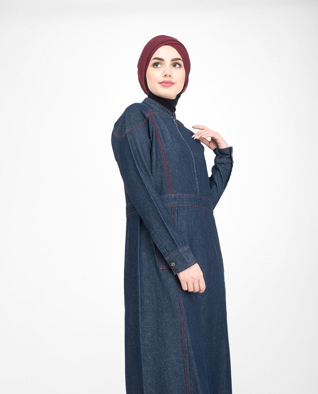 Long Zip Dark Washed Denim Abaya Jilbab S 54 Denim Blue