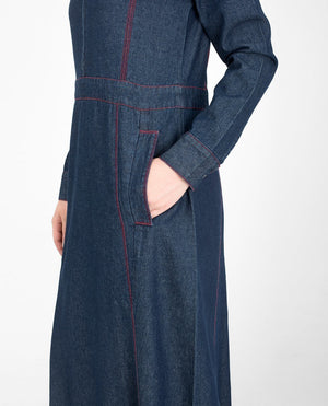 Long Zip Dark Washed Denim Abaya Jilbab S 54 Denim Blue