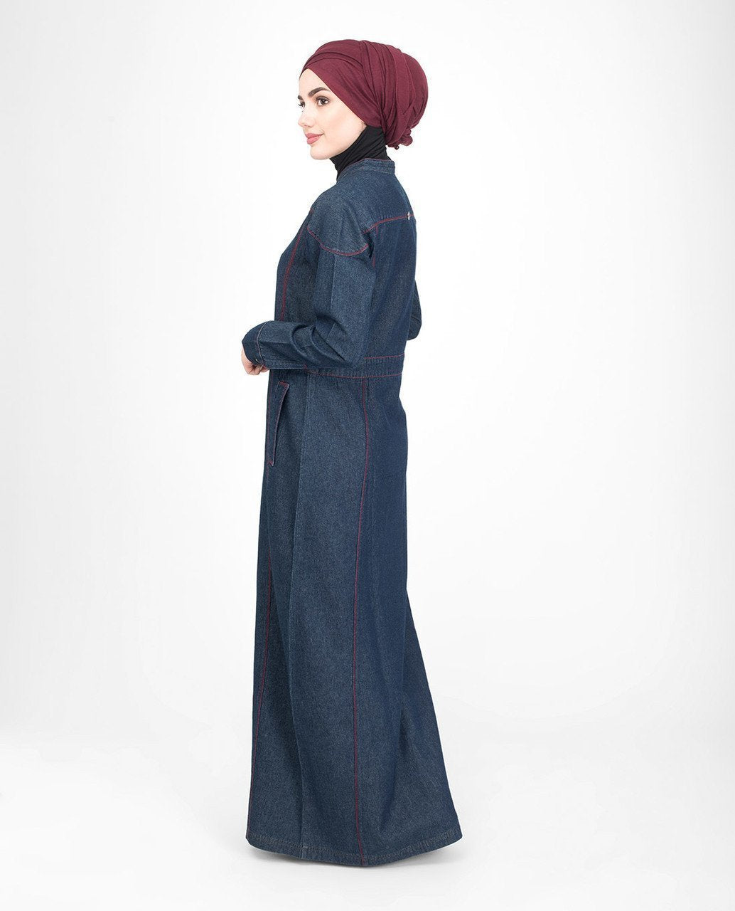 Long Zip Dark Washed Denim Abaya Jilbab S 54 Denim Blue